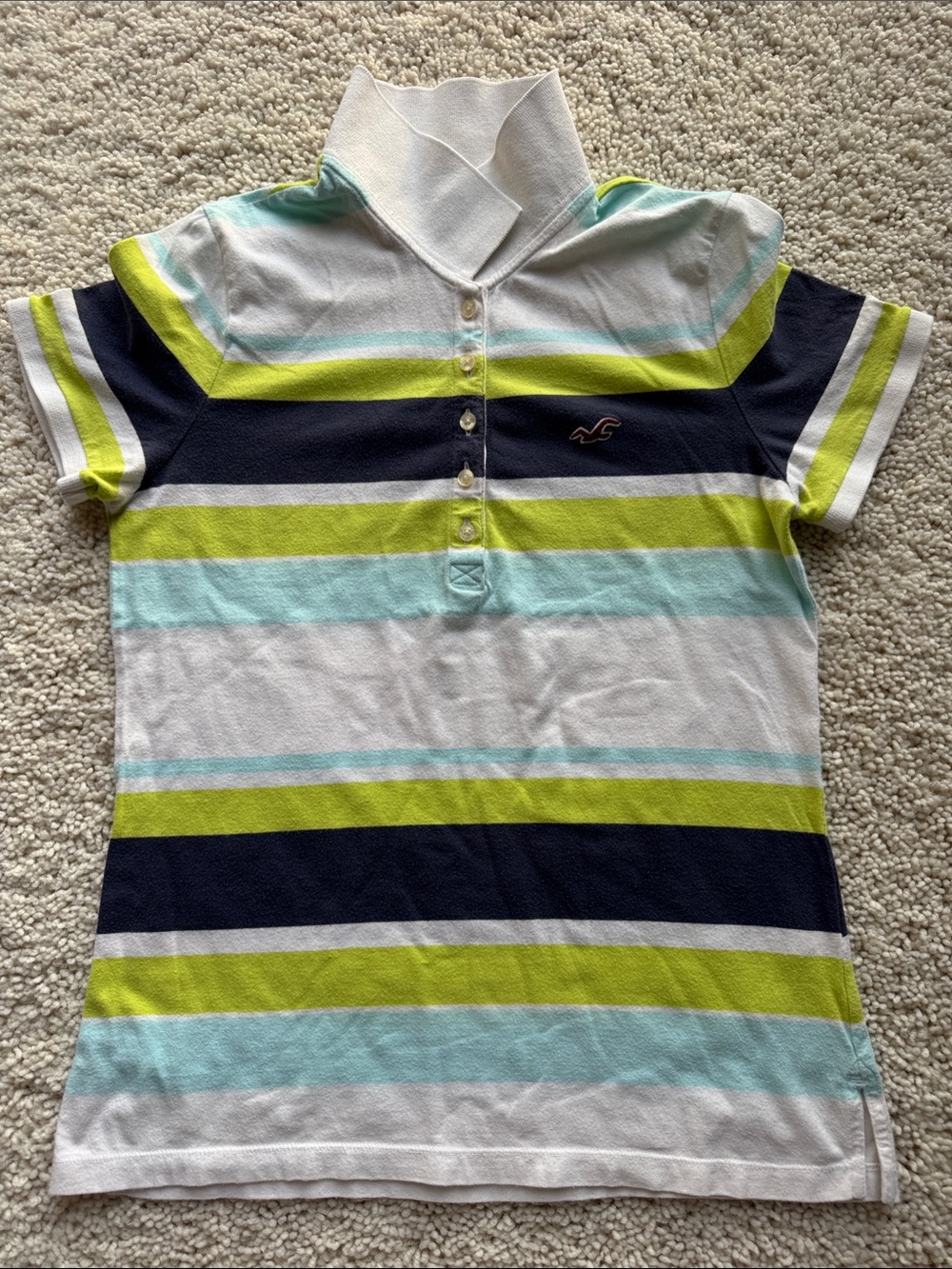 Hollister Girls' Multi-Stripe Polo in White, Navy & Lime